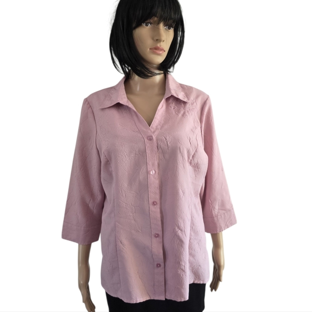 Emotions Pink Buttons Up Quarter Sleeves Blouse, Size 15